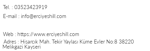 Erciyes Hill Hotel telefon numaralar, faks, e-mail, posta adresi ve iletiim bilgileri
